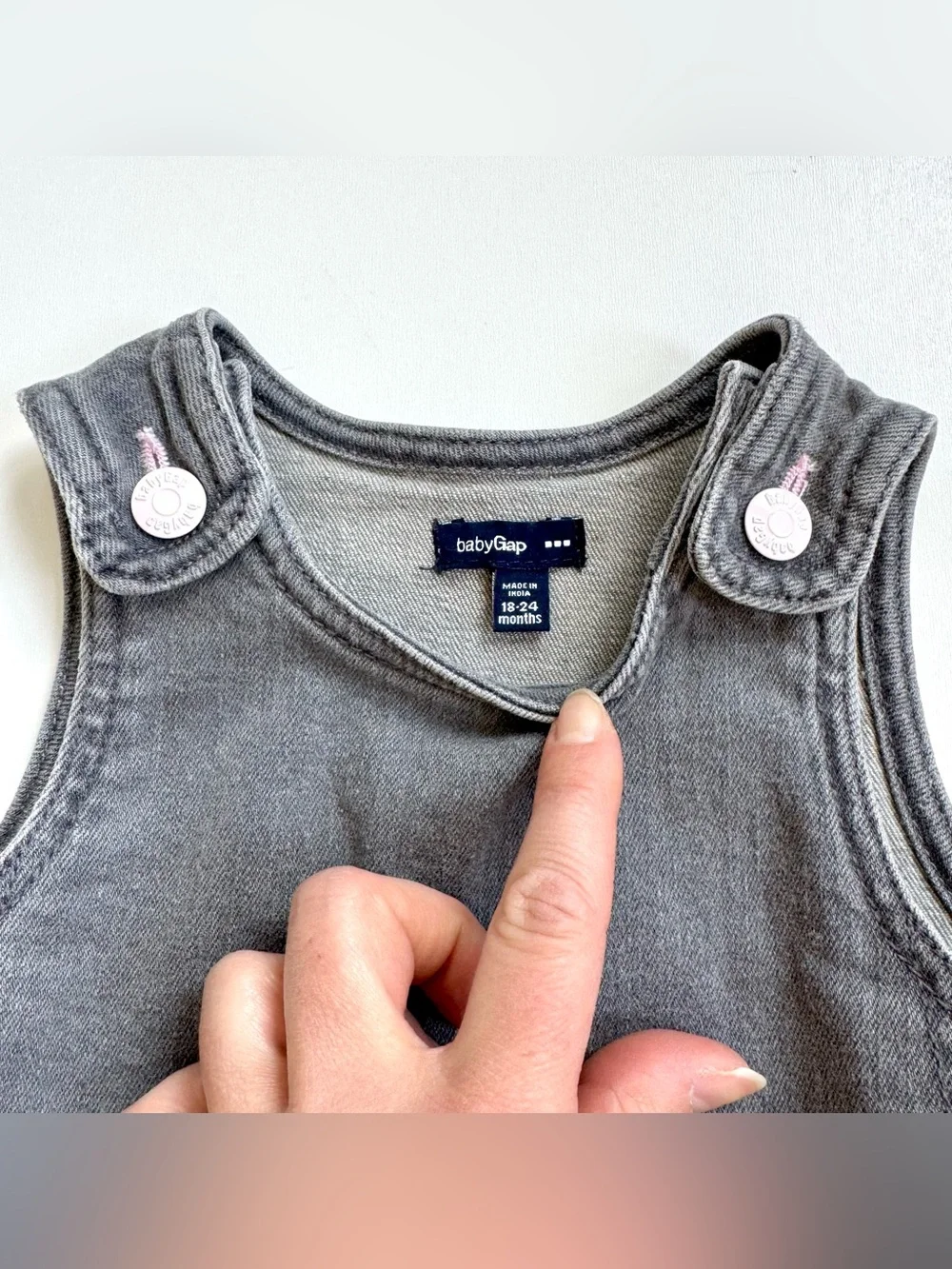 Gap Baby Gray Denim Overall Dress Girls Size 18-24 Month Ruffle